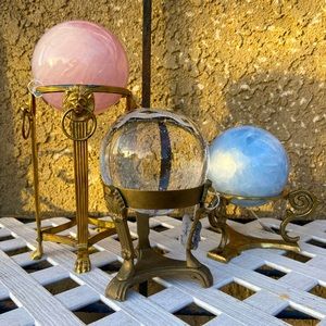 Crystal ball art glass with vintage brass stand